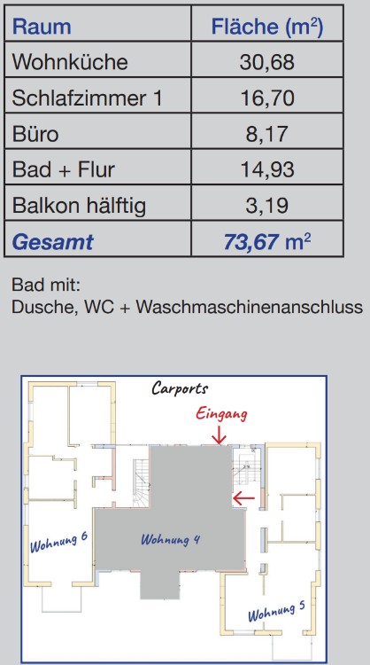 Wohnung 4 Fl�chen u. Lage Wohnung Kraiburg
