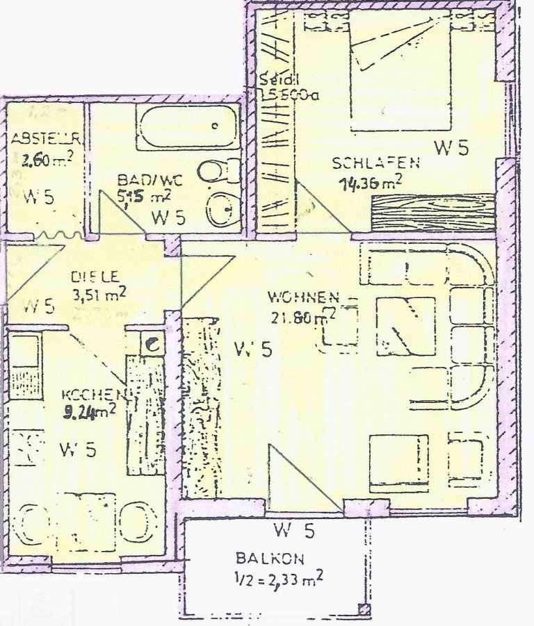 Grundriss bearb. Waldkraiburg Erdgeschosswohnung Renditeobjekt: Helle 2,5-Zimmer-Erdgeschosswohnung mit Balkon in Waldkraiburg