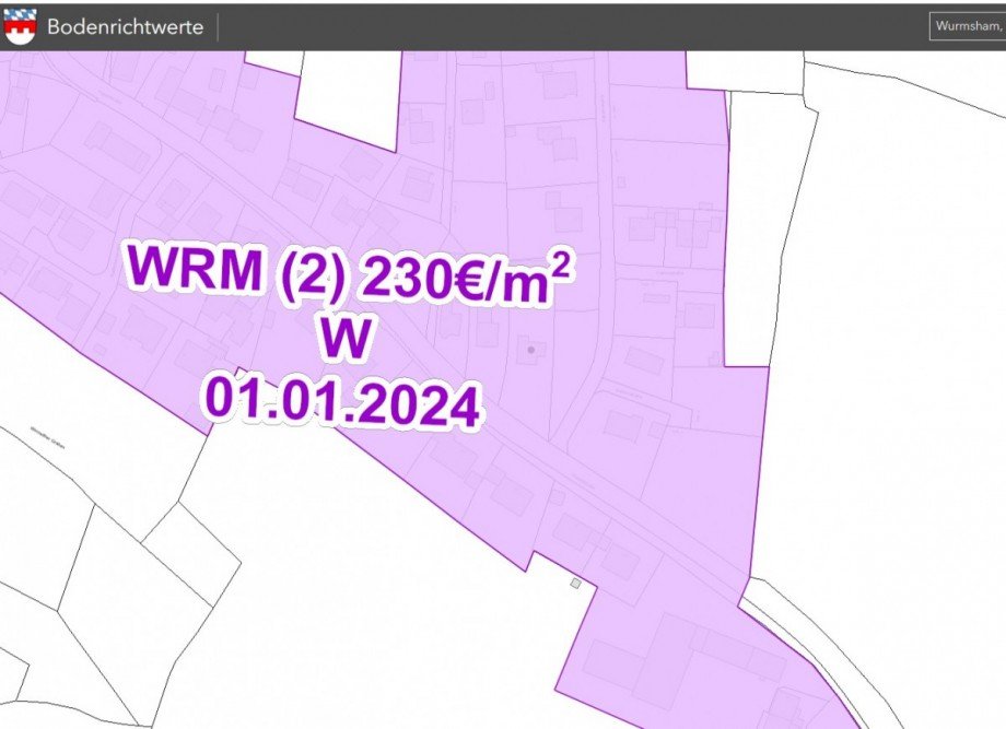 Bodenrichtwert Wurmsham 01.01.24 - 230 EUR pro qm Wohngrundst�ck Wurmsham